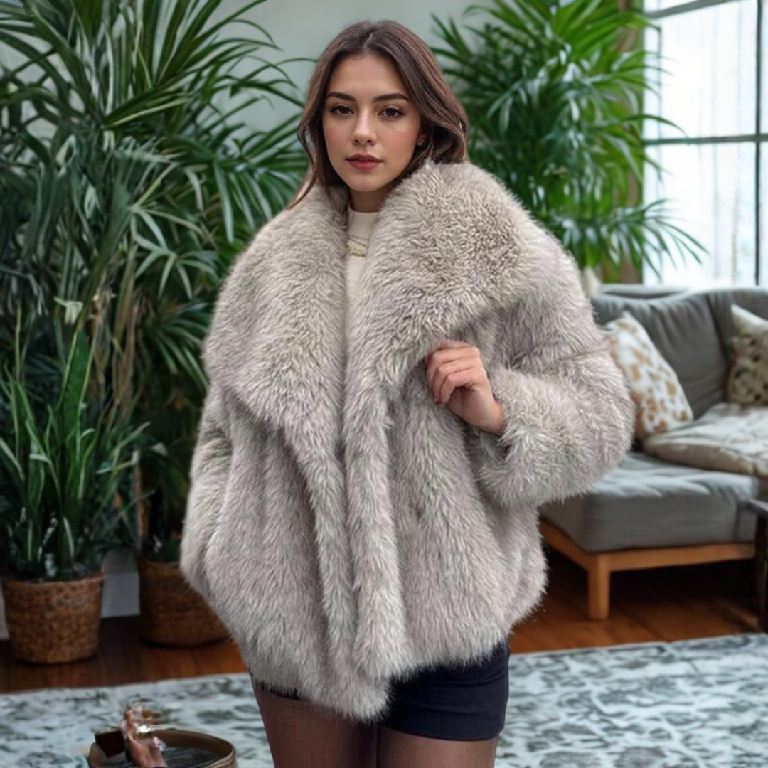 CORRINE™ - Classy Long Sleeve Collared Fuzzy Coat